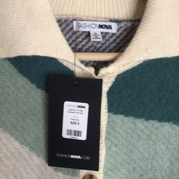 Fashion nova heather printed sweater romper pink combo outfit size small cozy - Picture 6 of 13